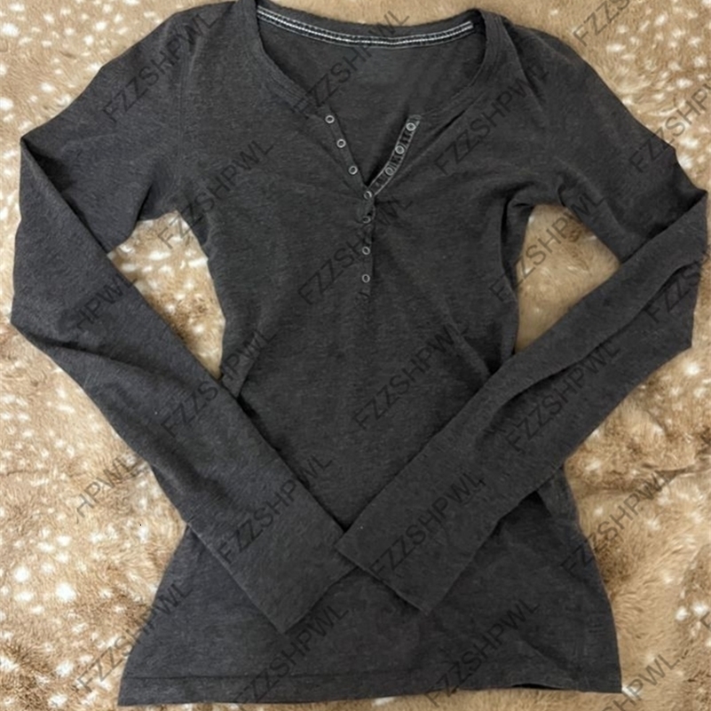 Y2K Women Basic sexy Top Fairy Grunge Long Sleeve Button Slim Fit black Tee Harajuku Aesthetic Tshirts 2000s Vintage Streetwear 260916
