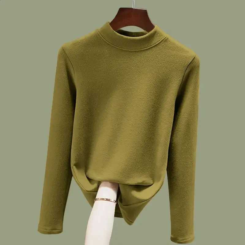 Double-sided Fleece Warm Base Shirt Women's Long Sleeve Half High Collar T-shirt Warm Women's Top for Autumn and Winter H260916