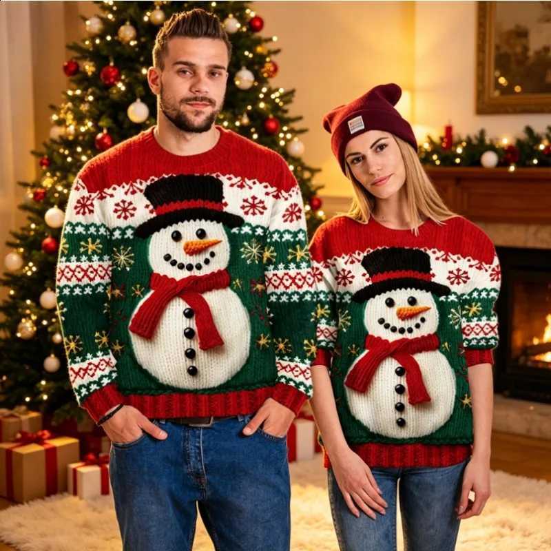 Women Men Crew Neck All Over Winter Element Graphic Long Sleeve Pullover Lightweight Printed Sweater for Holiday Street Sweaters X260916