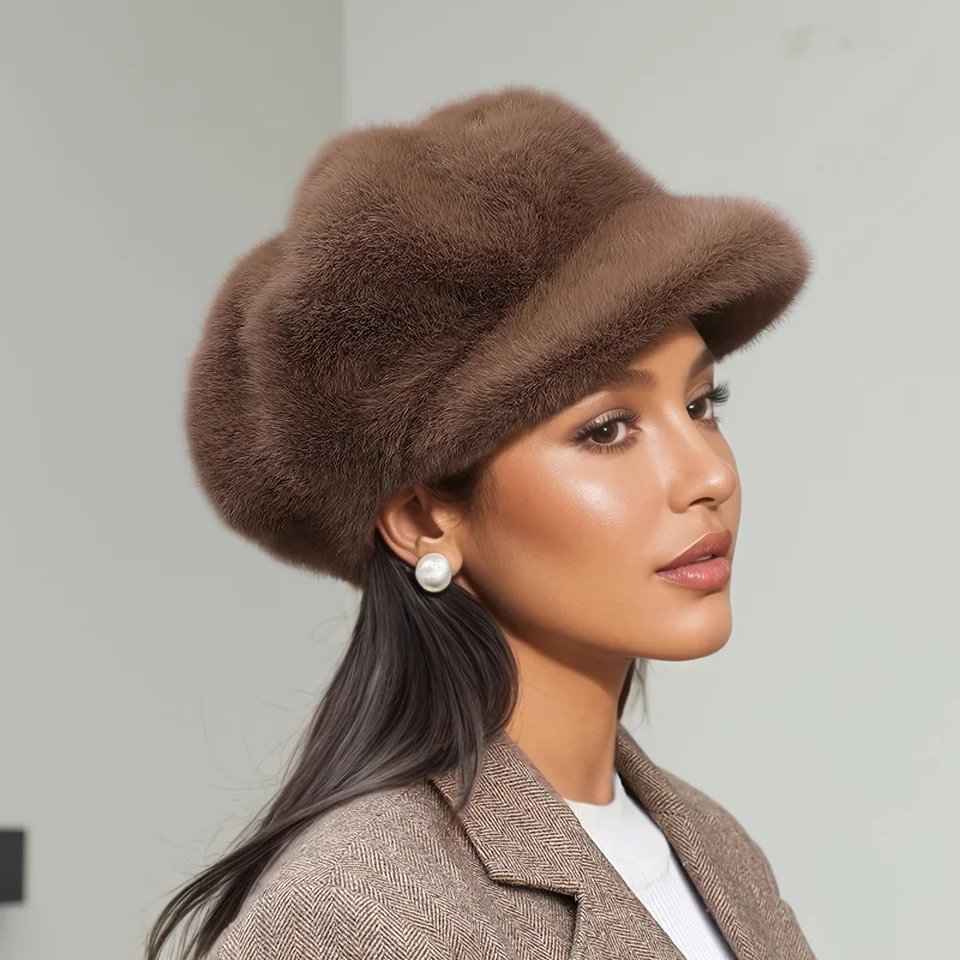 Winter Plush Berets for Women Warm Cloud Hats Octagonal Winter Party Hats
