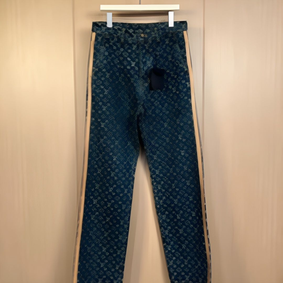 Designer 2026 Fall/Winter New Arrivals: Jacquard All-Over Print Jeans With Leather Trim, Unisex Style 25fd