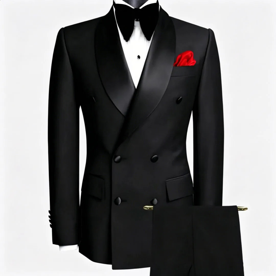 Men Suit Black 2 Pieces Double Button With Lapel For Wedding Groom Business Birthday Banquet Work Jacket And Pants 260914