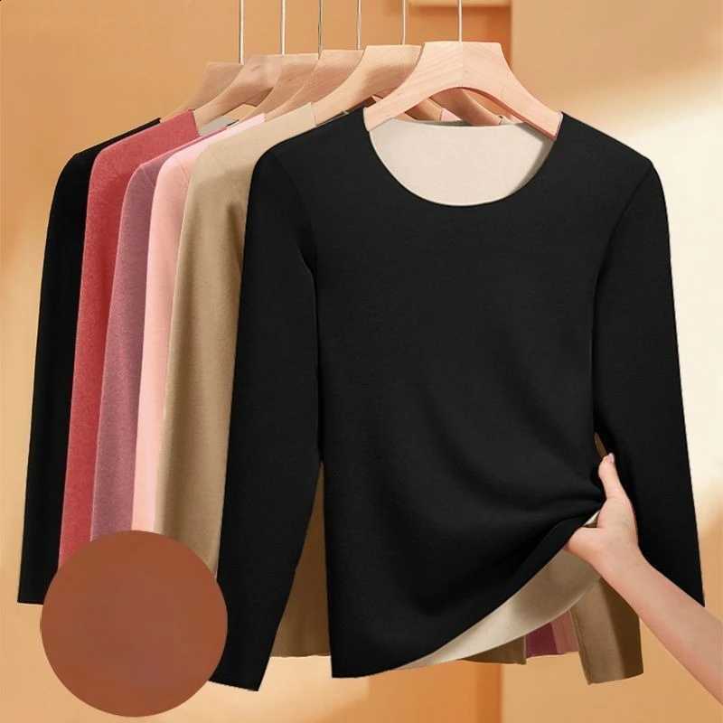 Autumn Winter Women's Round Neck Base Shirt Inner Top with Thick Velvet Insulation Underwear Women's T-shirt Autumn Clothes H260916