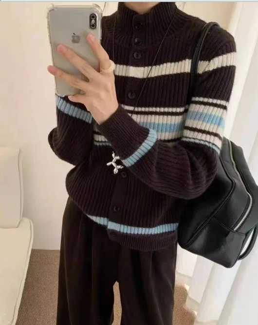 women's Autumn and winter striped sweater 100% wool knitted cardigan coat women's 2026 new style with high-end top J260916