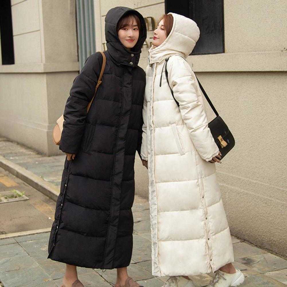Long 2024 Hooded Oversized Coat Sleeve Pockets Side Slit Hem Down Jacket Pockets Thickened Long Warm Down Cotton Outwear H260917