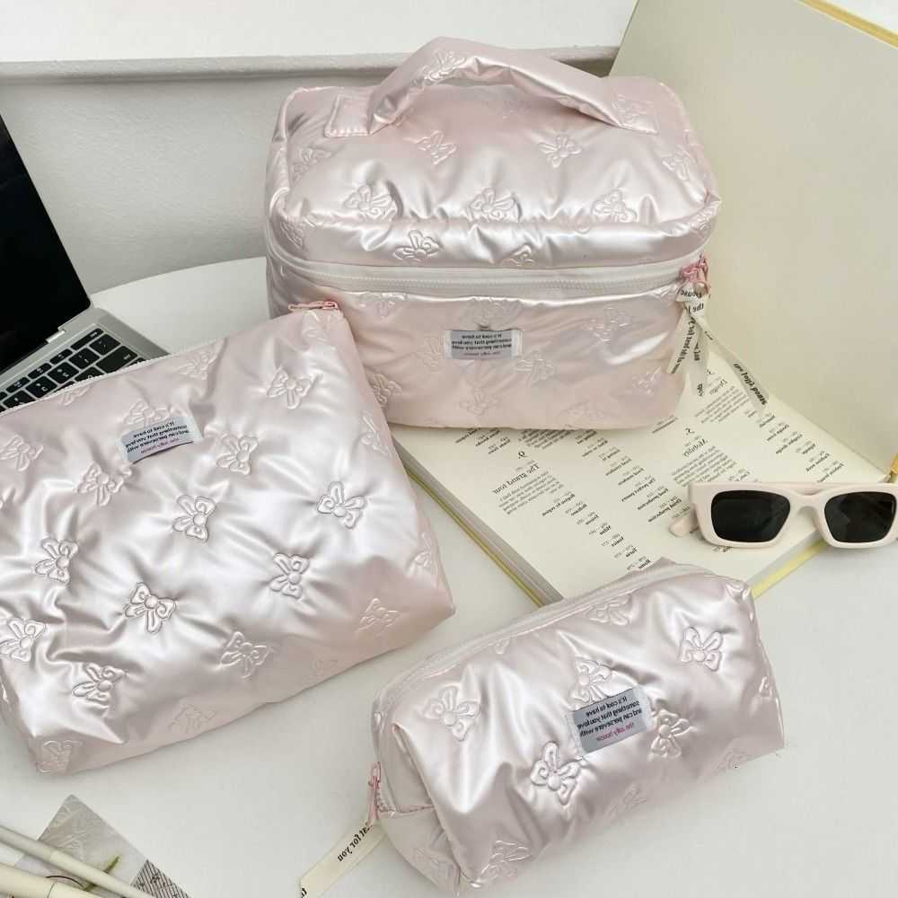 Cosmetic PU Material Bag Storage Compartment Bow Decoration Toiletry Bag Multi-function Zipper Makeup Handbag Travel EssentialT260917
