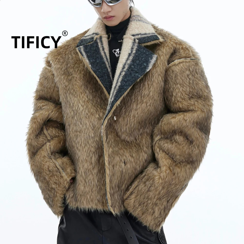 High Street Retro Mink Wear Fur Double Coat Men's Large Collar Contrasting Colors Cashmere Wool Doublesided Short Jacket 260917