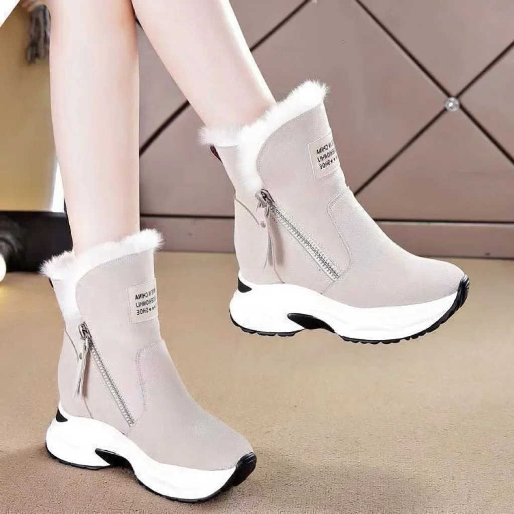 Plus Boots Warm Womens Ankle Fleece Thick Sole Winter Snow Boots fashion Side Zipper Wedge Outdoor Sneakers Botas Mujer 2024 D260917