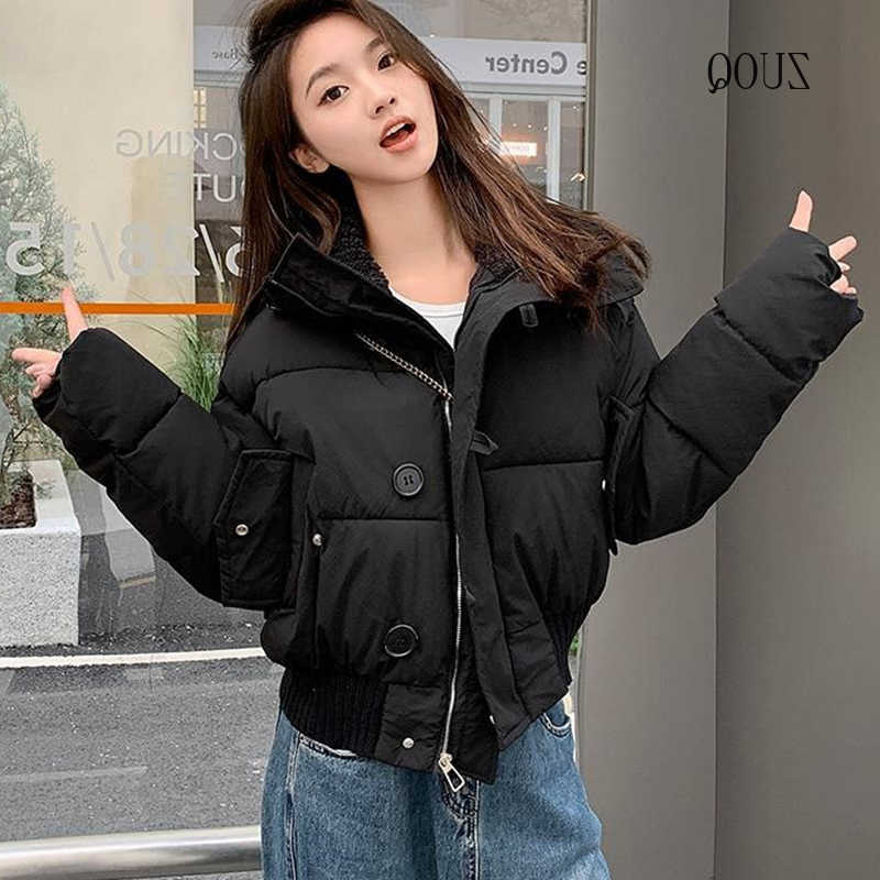 Collar Down New Warm Turn Parkas Women Y2K Button Zipper Up Short Parka Jacket for Woman Fashion Loose Outwear Female H260917