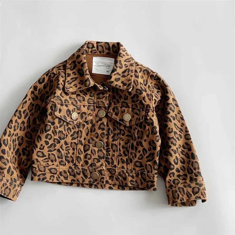 Childrens Clothing Coat Children Leopard Print Loose Tide Cowboy Tops Turn Down Collar Fashion 2024 Japanese CoolT260916