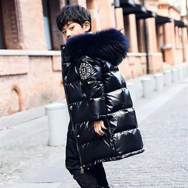 Teen New -30C Boys Winter Jacket Long Glossy Waterproof Thick Keep Warm Down Cotton Hooded Windbreaker For 5-14 Years Old J260917