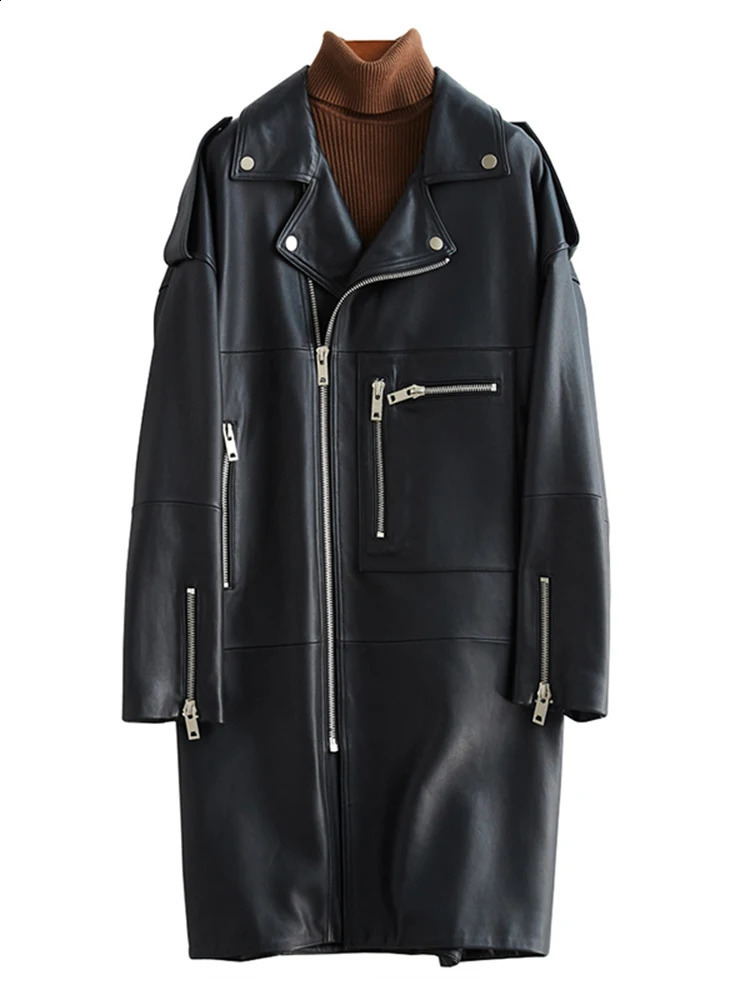 Nerazzurri Oversized Black Long Spring Womens Leather Jacket Sleeve Drop Shoulder Zipper Plus Size Loose Faux Coat 260917