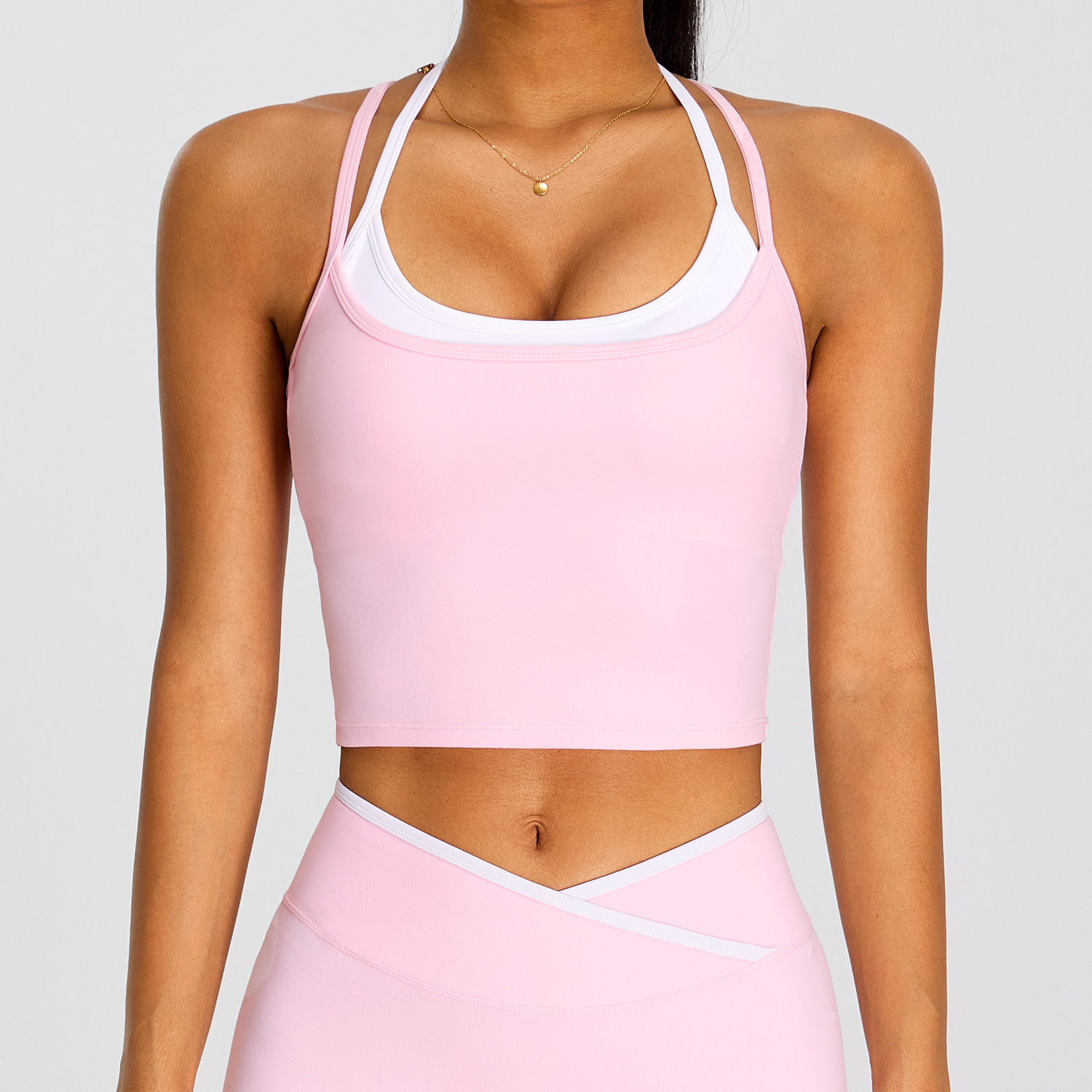 Womens Yoga Bra Fitness Top Running Workout Gym Halter Neck Crisscross Back Padded Sports Tank Removable Cups Stretchy Slim Fit 26Y0917