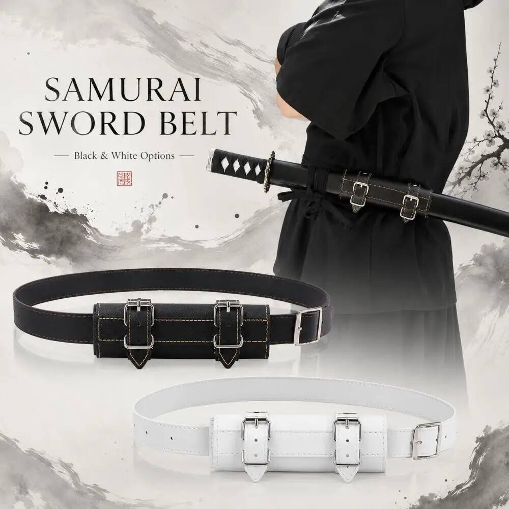 Adjustable Katana Belt, PU Leather Waist Hanger, Anime Cosplay Sword Strap Accessory, Black White W260917
