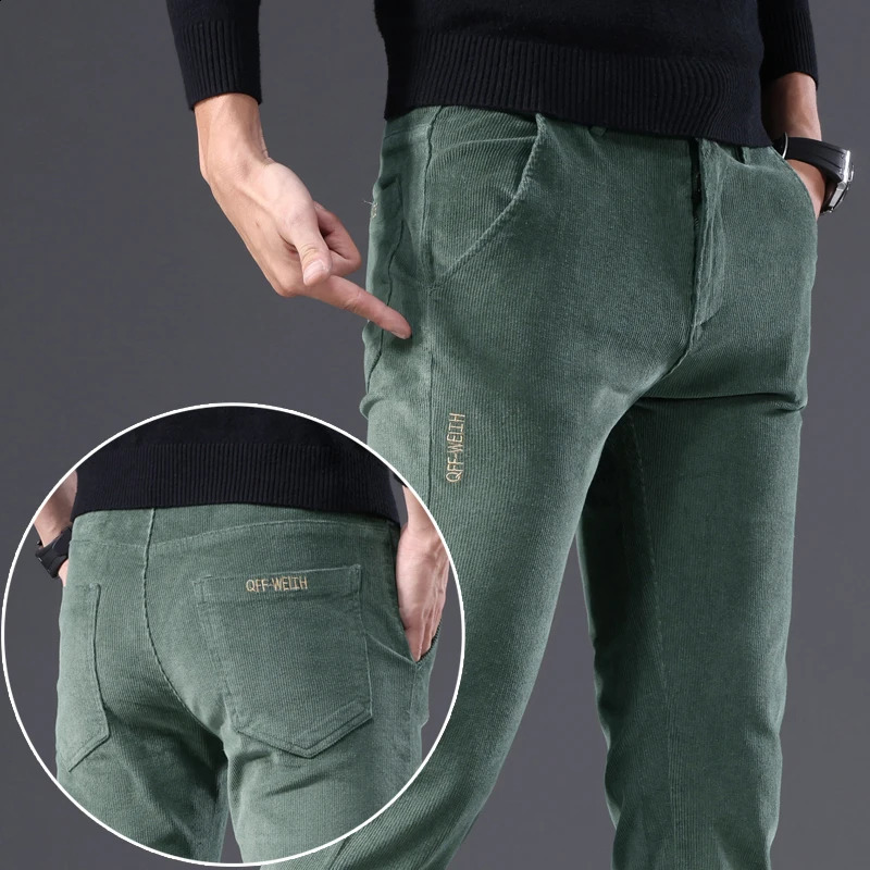 3 Colors Corduroy Slim Straight Men's Casual Pants Autumn Winter Embroidery Fashion Stretch Trousers Male Clothing 260917