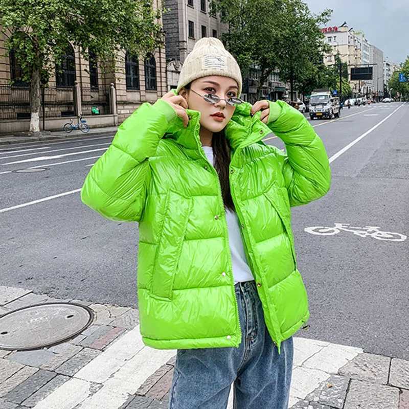 2026 Glossy Yellow/white/black/orange Women Winter Jacket Streetwear Hooded Parkas Female Plus Size Thick Warm Down Cotton Coat H260917