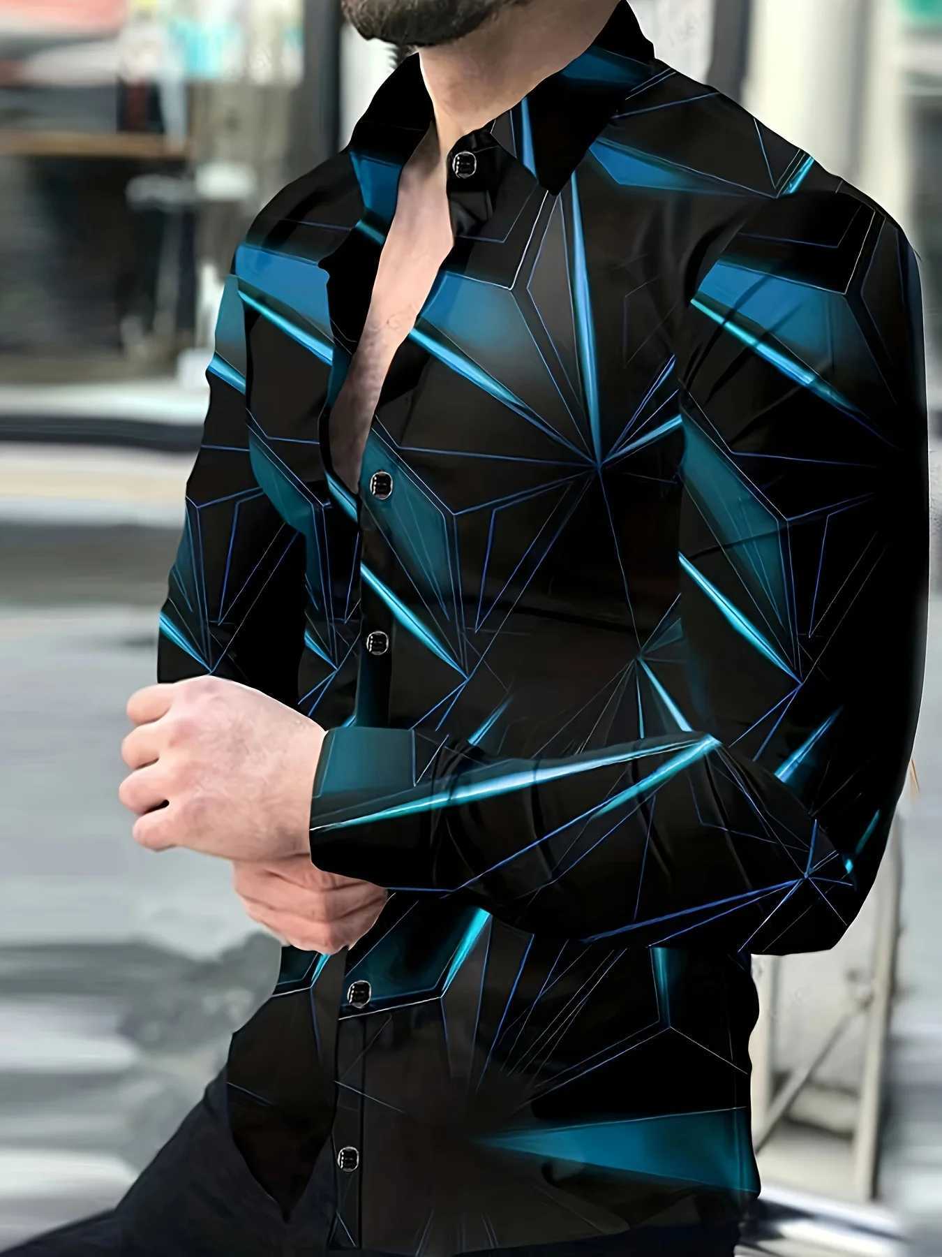 2025 Optical lines Printed Men's Shirts Fashion Long Sve Shirt 3D Print Casual Shirt Green Summer Spring Clothing Apparel Q260917