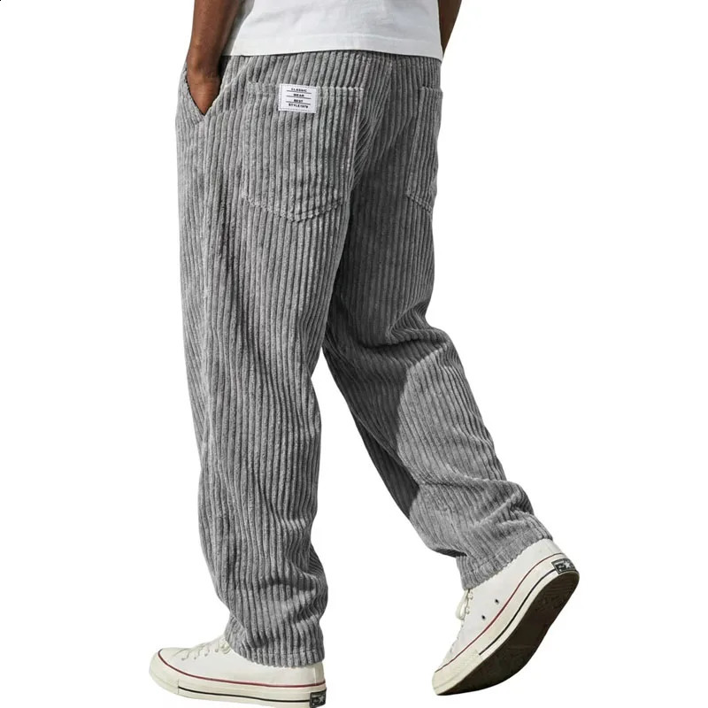 Spring Autumn Casual Retro Striped Men's Pants Corduroy Pocket Trousers Loose Straight Bottoms Fashion Sports Male Clothing 260917