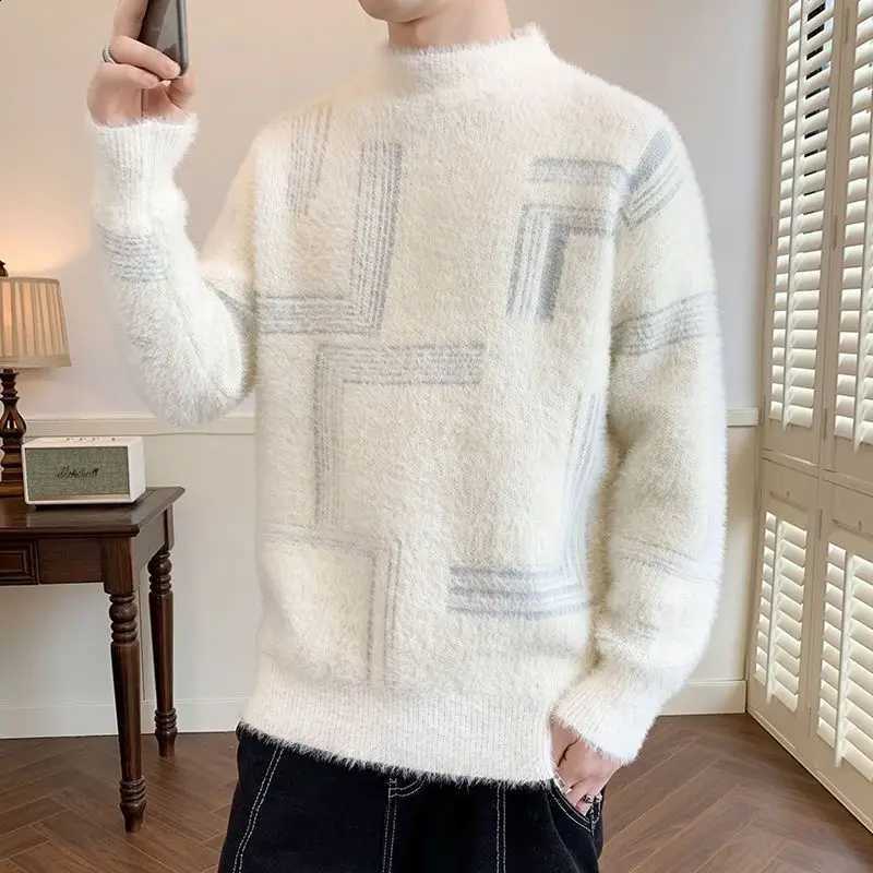 Autumn Sweater Men's 2025 Thickened Winter Casual Half High Neck Pullover Knitwear Furry Korean Loose Simple Sweaters 3 Colors J260916