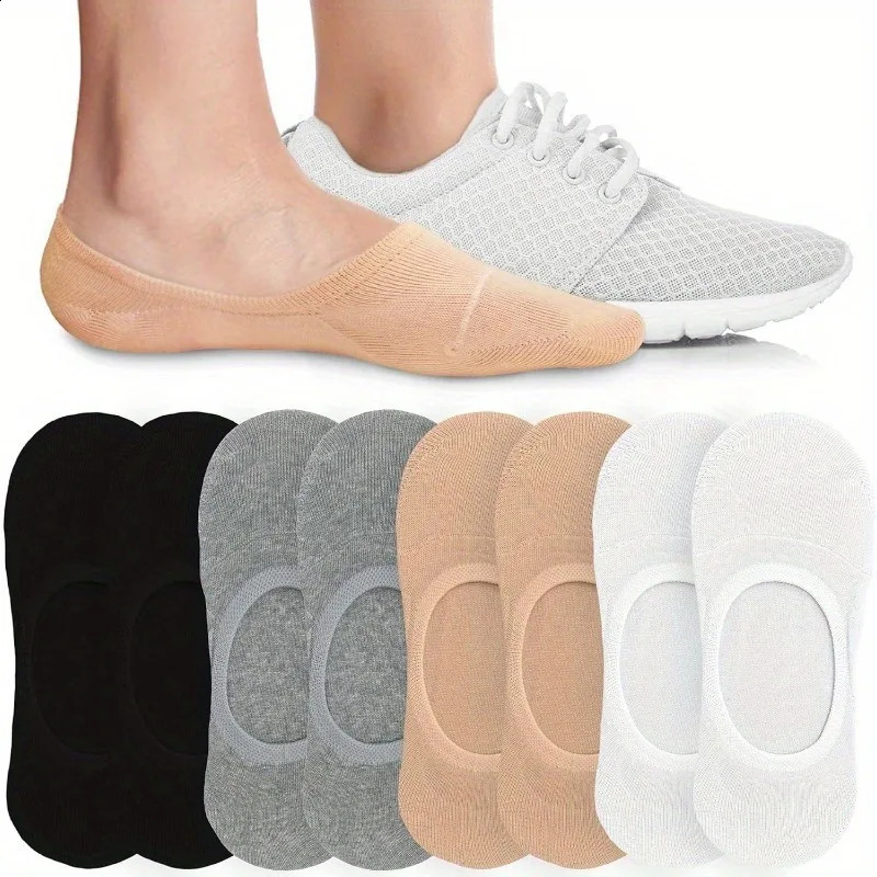 6/8 Pairs of Women's Invisible Boat Socks Solid Color Cotton Socks Breathable Thin Socks Non-slip Anti-friction No Heel Drop 260917