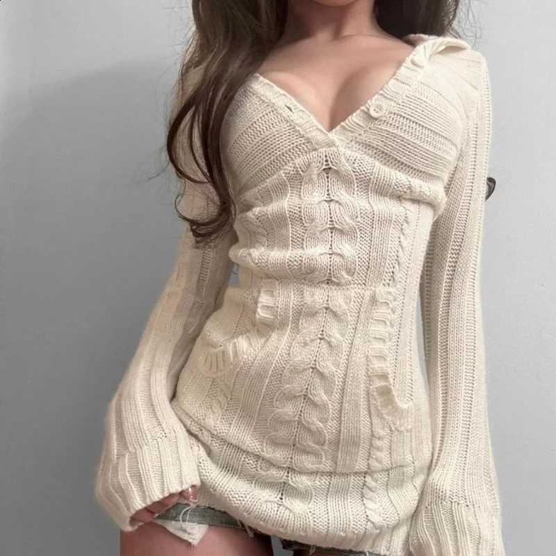 Harajuku Women's Sweater Aesthetic Solid Color Emo Girls Fashionable Everyday V-Neck Chic Vintage American Casual Y2K Basic Tops X260916