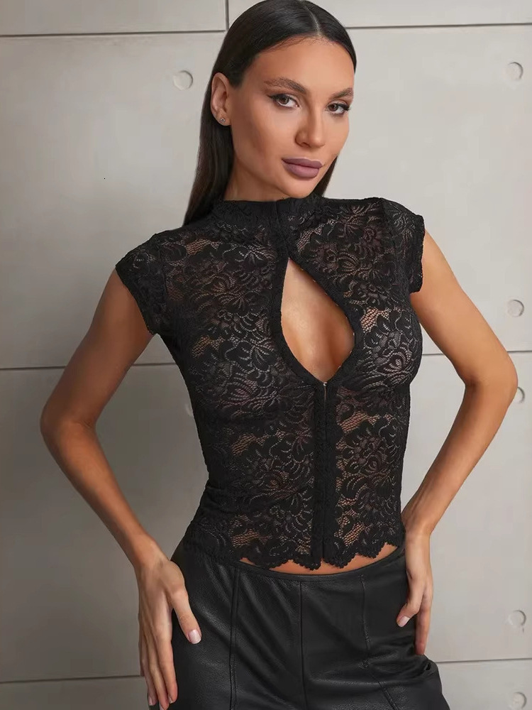 New European American style lace top with slightly sheer design, featuring row of buttons, sophisticated slimming fit, a pure, alluring, and sexy lo