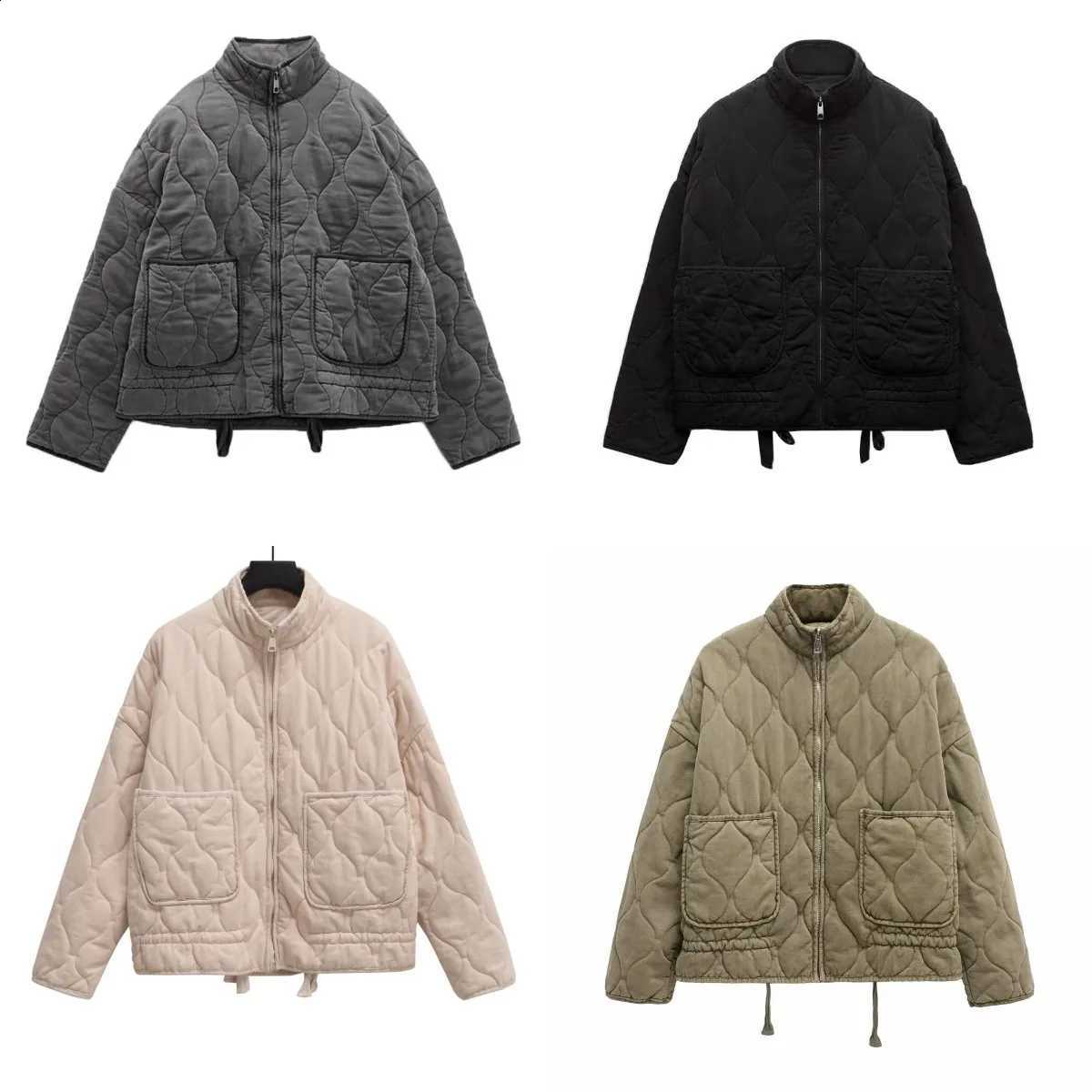 ETJ 2025 Women's new fashion vintage wash made old quilted stand collar big pocket cotton-padded casual coat H260917