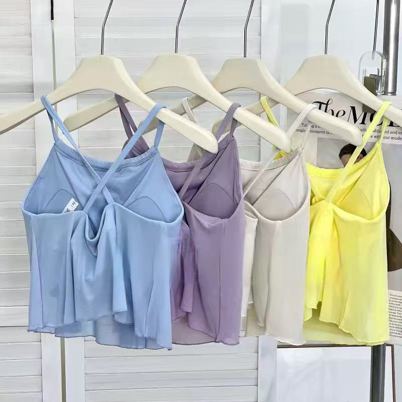 Women's Mesh Yoga Camisole Vest Beautiful Back Pilates Training Outerwear Top Fake Two-Piece Sports Bra Design 26Y0917