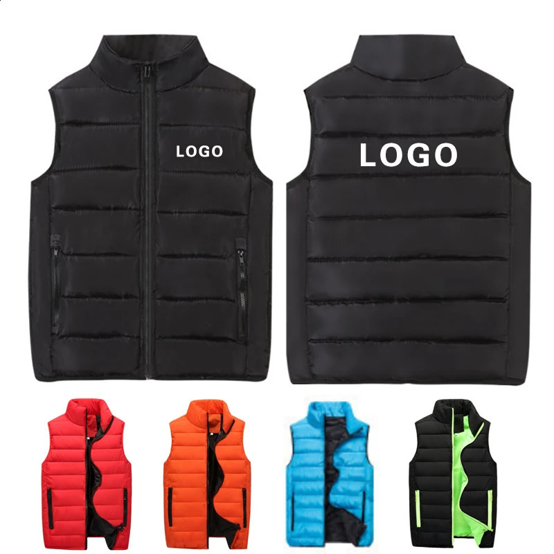 Autumn Winter Sleeveless Down Vest Jacket Print Customized Workwear Outdoor Men Women Sports Activities Skiing Travel Coat 260916