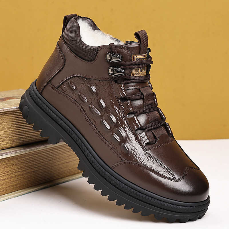 New Designer Winter Pointed Warm Plush Patent Leather Chelsea Ankle Boots For Men's fa1 Flats Black Brown All Match Shoes D260917
