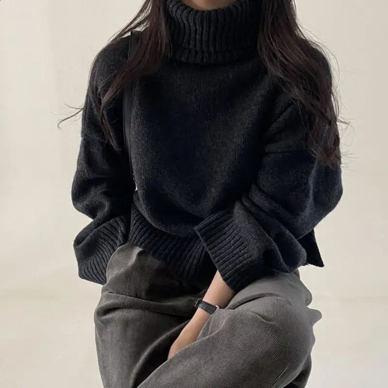 Chic Winter Women's Knitwear High Collar Loose Fit Comfortable Warm Soft Sweater Casual Commute Style Long Sleeve Short Length 260917