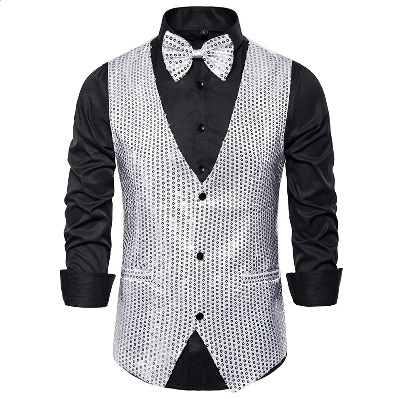 Men's Sequined Vest Performance Dress Coat Nightclub Wear Host Master of Ceremonies Stage MJ30 260916