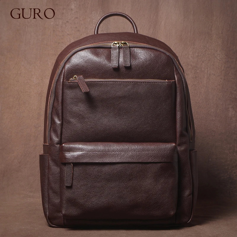 GURO Higher Quality Genuine Leather Backpack Men's Commute Business Travel Bag Women y Cowhide Schoolbag Office Laptop Bags 260916