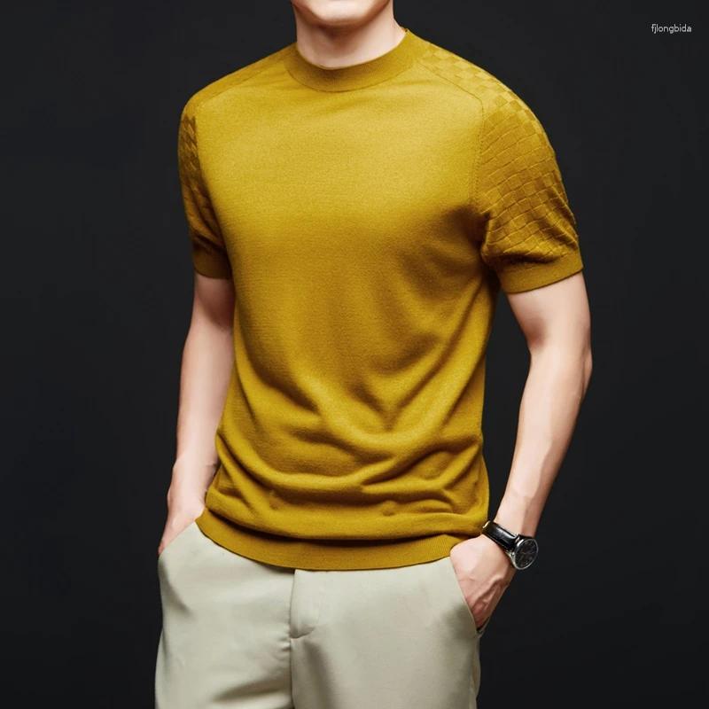 Men's Sweaters Men Sheep Wool Basic Clothes Spring Summer Trendy Lyocell Knitwear Short Sleeve Slim Tops Silk Breathable Knit