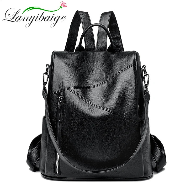 Women's Anti theft Backpack Large Capacity Female Single Shoulder Bag High Quality Soft Leather School Student Bookpack 260916
