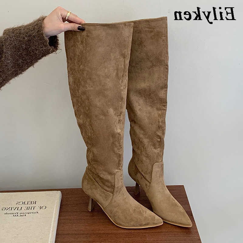 Punk Style Pleated Women Eilyken Knee-High Boots Autumn Winter Slouch Booties Sexy Stiletto Heel Pointed Toe Shoes D260917