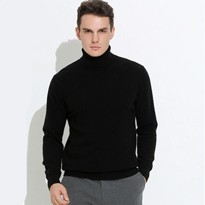 Turtleneck Men Pullover Cashmere Cotton Blend Knitted Sweater Autumn Winter Daily Basic Warm Turtle Neck Jumper Pull Homme 260917