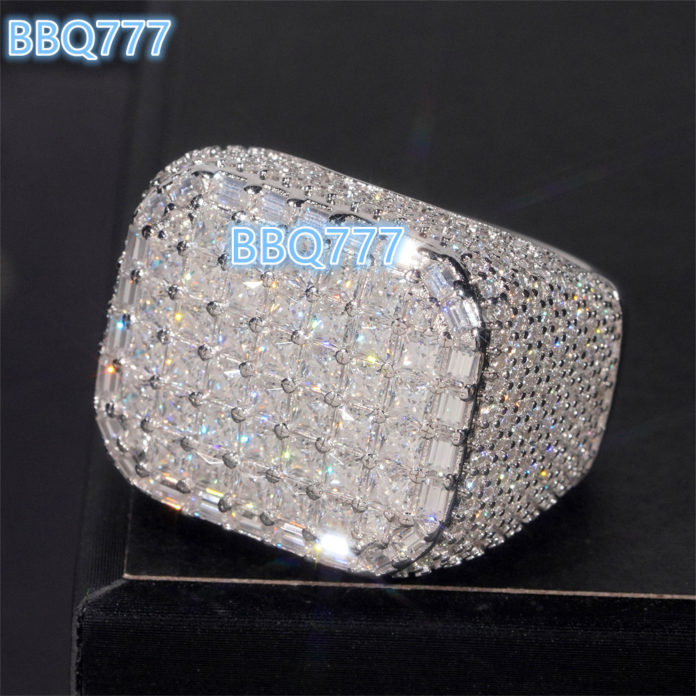 Pass Diamond Tester Baguette Diamond Band Solid 925 Sterling Silver Pave Vertical Set Princess Cut VVS Moissanite Band Rings