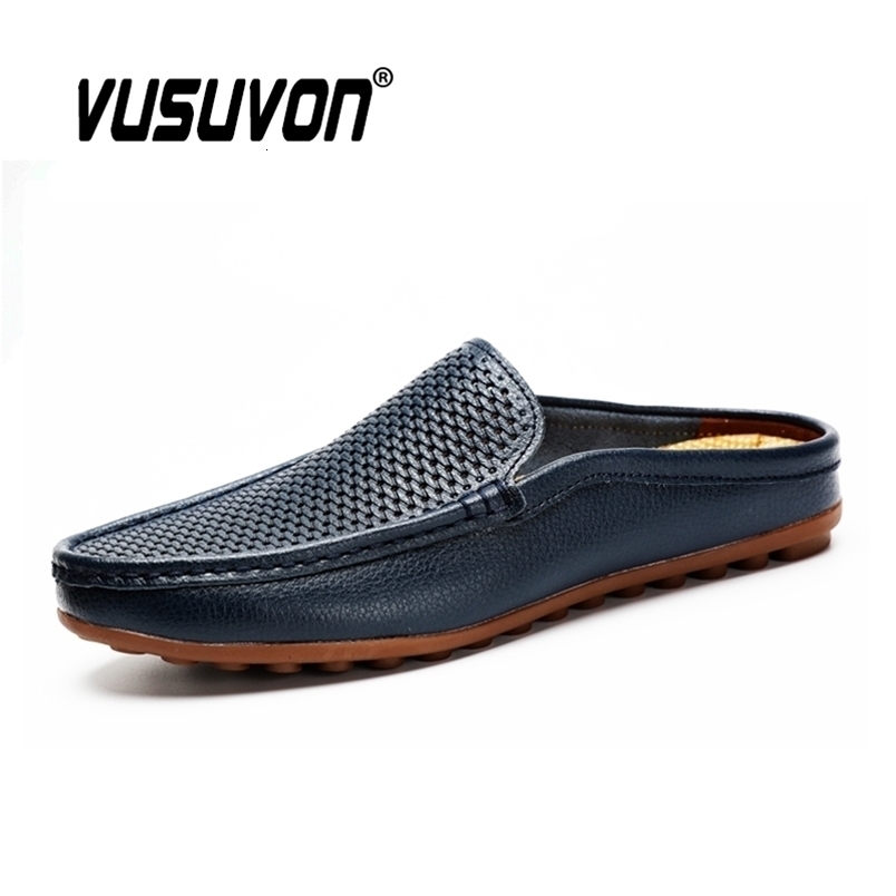 Italian Shoes Men Genuine Leather Loafers Moccasins Black Soft Outdoor Driving Flat Nonslip Fashion Slippers Summer 260917