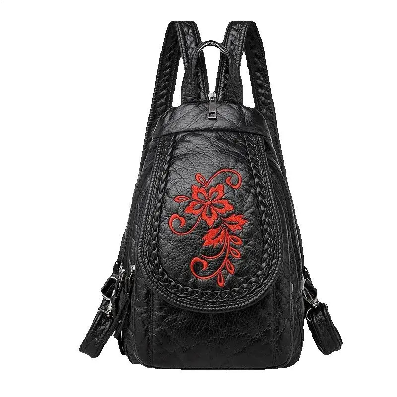 Women PU Leather Backpacks Small Travel Bag Female Soft Leather Bagpack Ladies Embroidery Backpack 260916