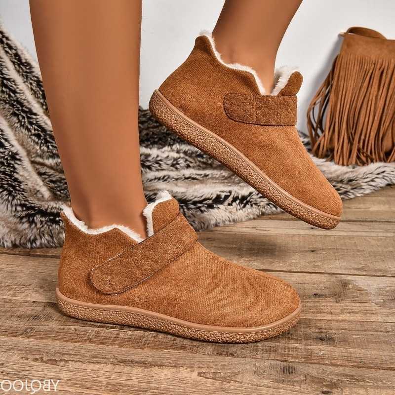 Casual comfortable flat shoes warm fa1able versatile snow boots women new minimalist solid color round toe cotton shoes D260917
