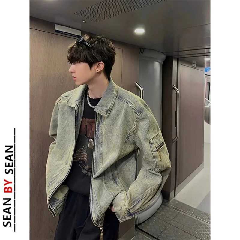 Spring and Autumn American Style niche Retro Washed Zipper Denim Coat Men's Loose and Versatile Design Trendy Brand Lapel Jacket S260917MC2C