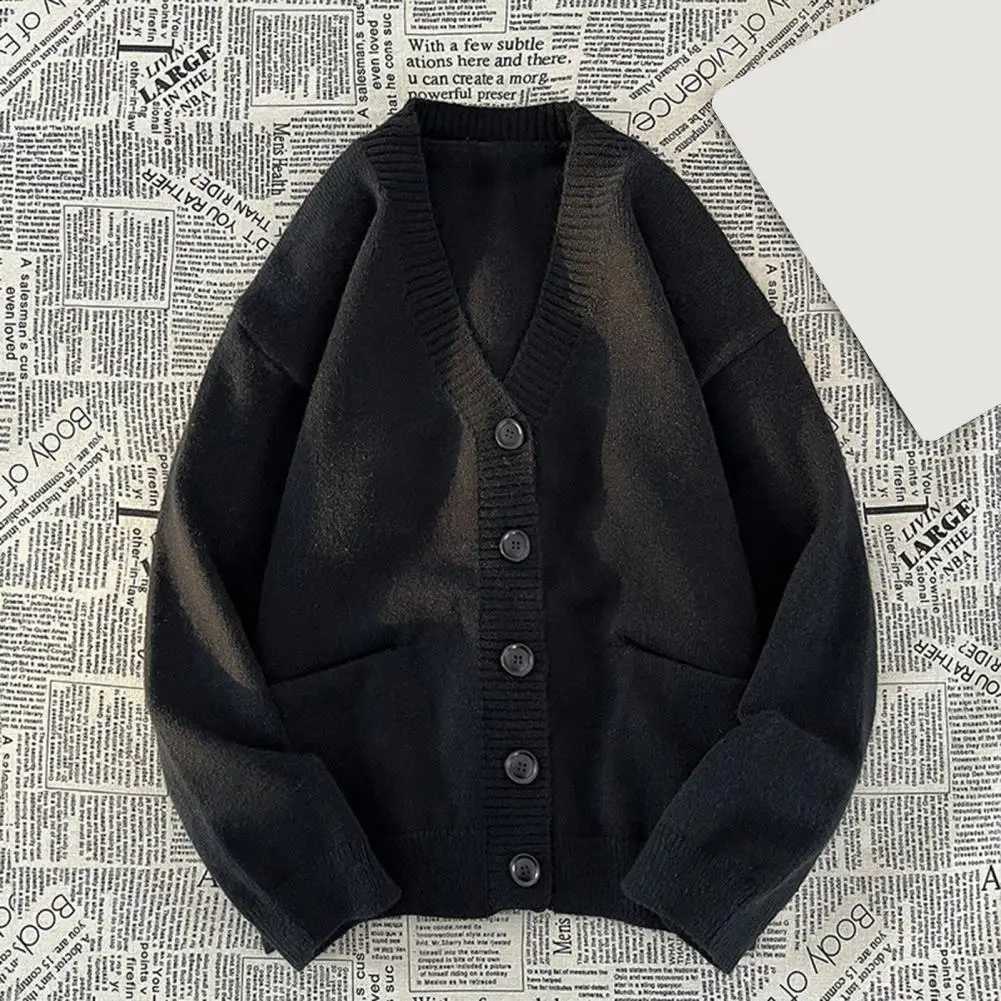 Winter Men Sweater Cardigan Fall V Neck Knit Thick Elastic Slim Fit Warm Bottoming Knitwear Daily Wear Sweater Coat W260915