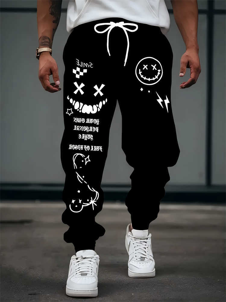 New 2025 Men's Loose Trousers Autumn High-waisted Wide-leg Pants Hip-hop Print Men's Casual Breathable Sportswear PantsT260917