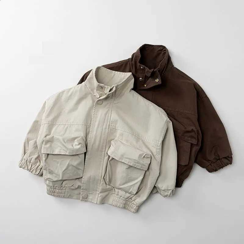 New 2026 Autumn Children Casual Coat Girls Zipper Jacket Solid Baby Loose Outerwear Cotton Boys Work Coat Kids ClothesT260916