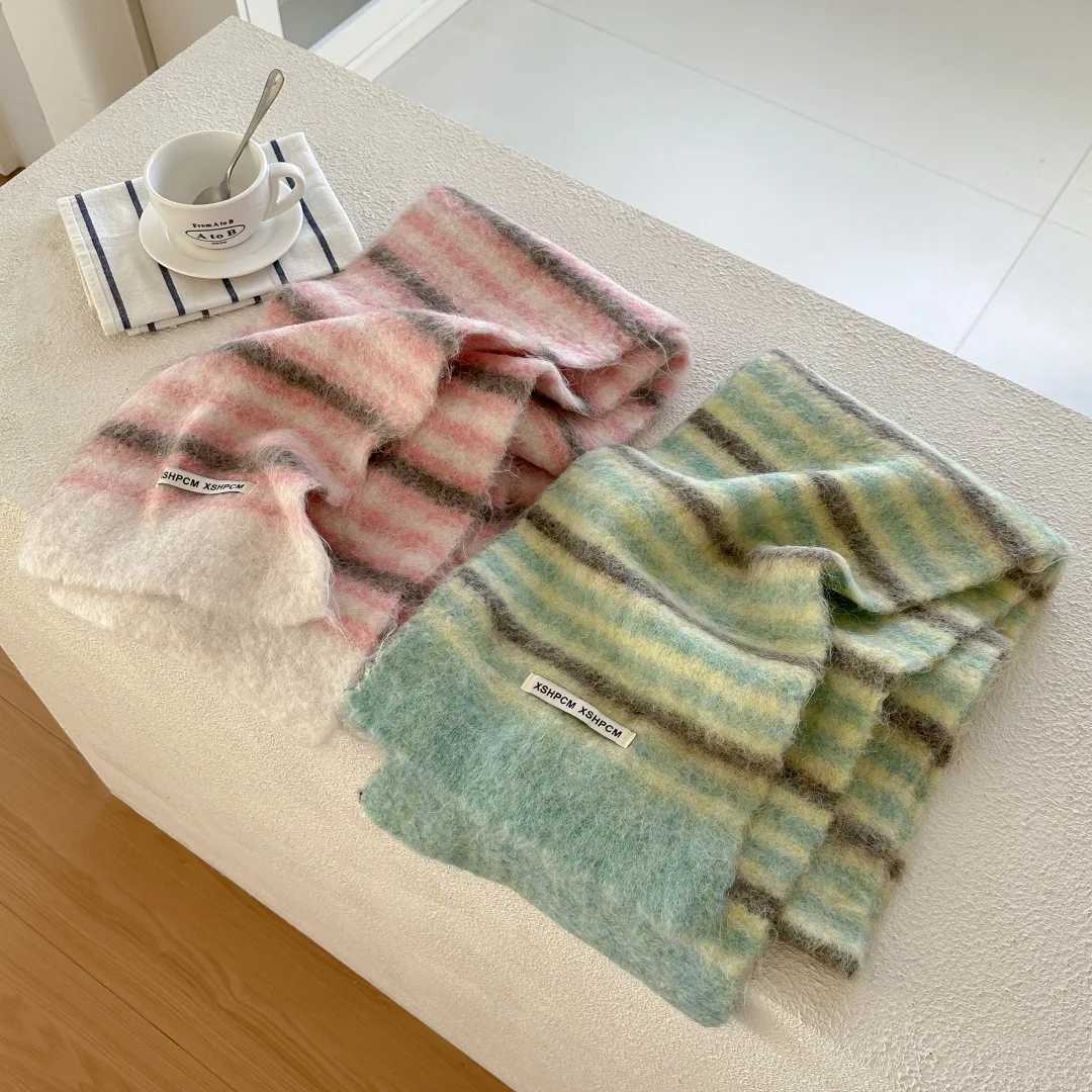 Wool Containing high-end Striped Scarf Men Women Fashion Versatile Autumn Winter Student Couple Warm Dopamine Knit Scarf 4w978 Q260916