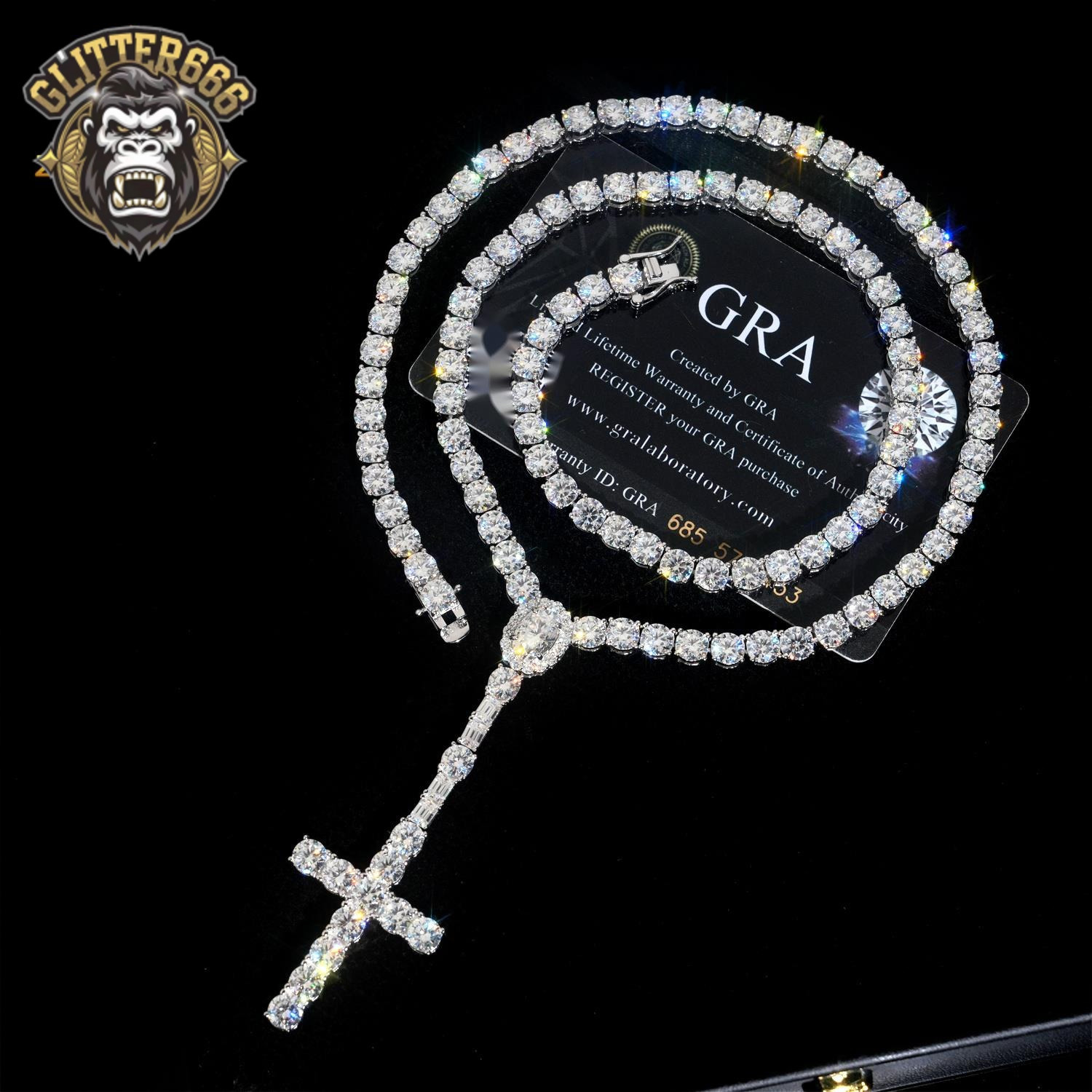 New Design Pass Diamond Tetser 5mm Tennis Necklace with Cross Pendant 925 Silver Moissanite Diamond Tennis Chain Iced Out