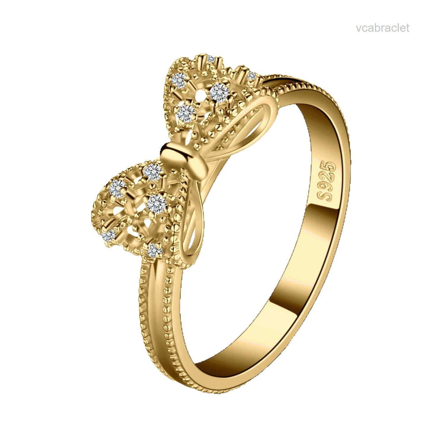 18k gold bowknot Luxury designer rings for women girls sweet lovely love bow knot crystal bling diamond wedding engagement ring jewelry