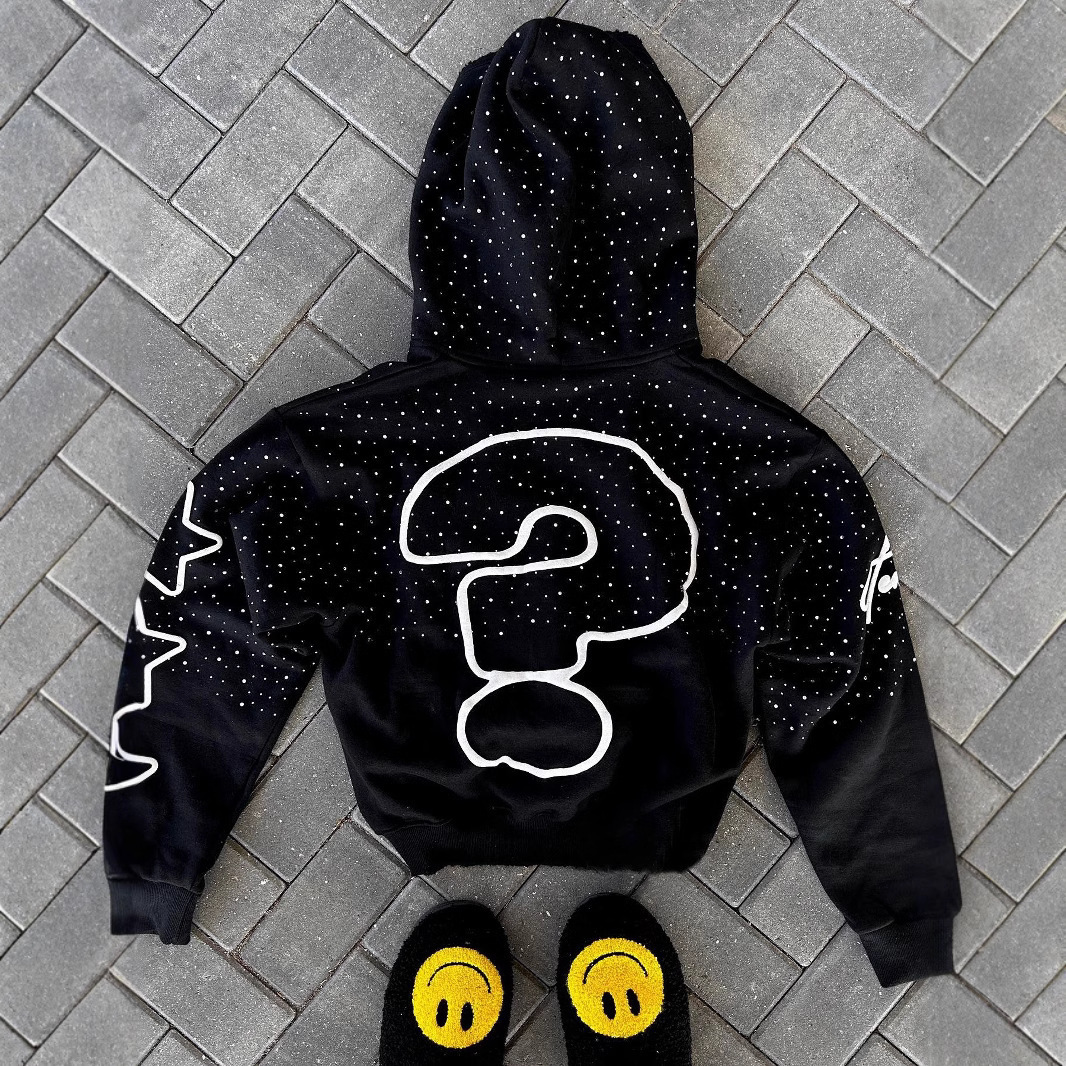 2025 European and American New High Street Dark Style 3D Digital Print Hooded Cardigan Personality Loose Hip-Hop Top Cross-Border 95