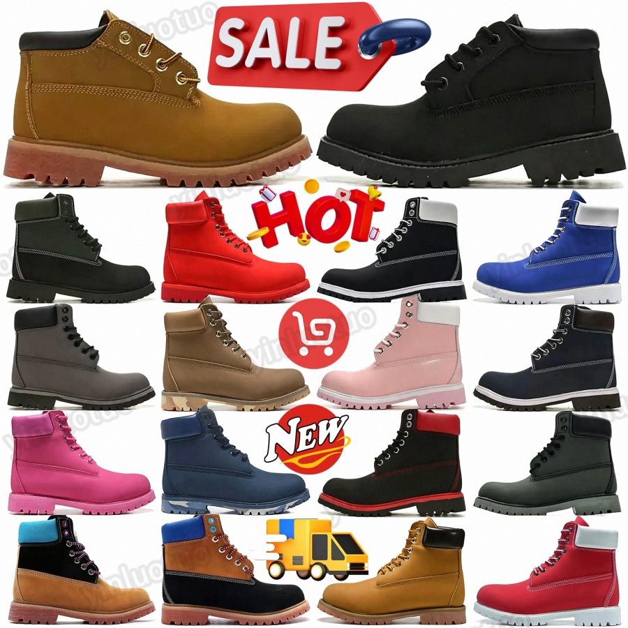 Designer Mens Boots Women Unisex Classic Martin Motorcycle Shoe Work boot Leather Anti Slip Comfortable Hiking Waterproof luxury Shoes Men Yellow Re